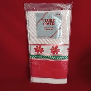 Holiday Paper Table Cover Poinsettias 54" x 96" Made USA Cleo Gibson NOS Vintage